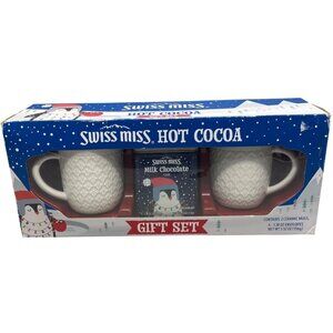 without coco Swiss miss hot coco gift set 2 white mugs owl blue tin READ